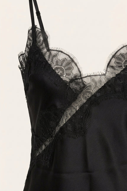 Lace Sateen Top - Black - Detail
