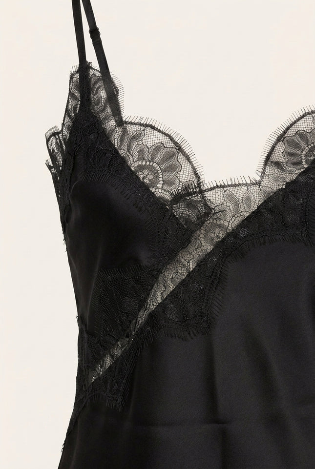 Lace Sateen Top - Black - Detail