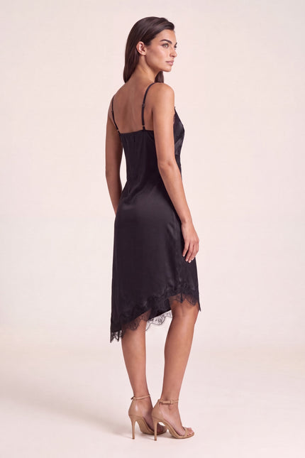 Lace Trim Sateen Dress - Black - side view
