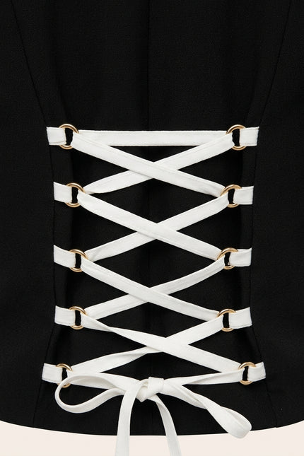 Lace-Up Cropped Vest - Black - Detail
