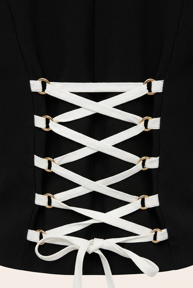 Lace-Up Cropped Vest - Black - Detail