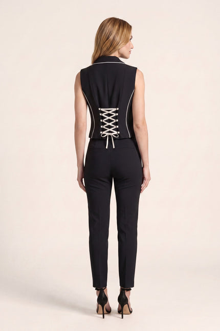 Lace-Up Crop Vest and Pants - Black - back view