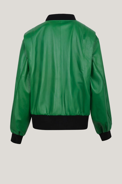 Lambskin Leather Bubble - Sleeve Jacket - Green - Ron Tomson