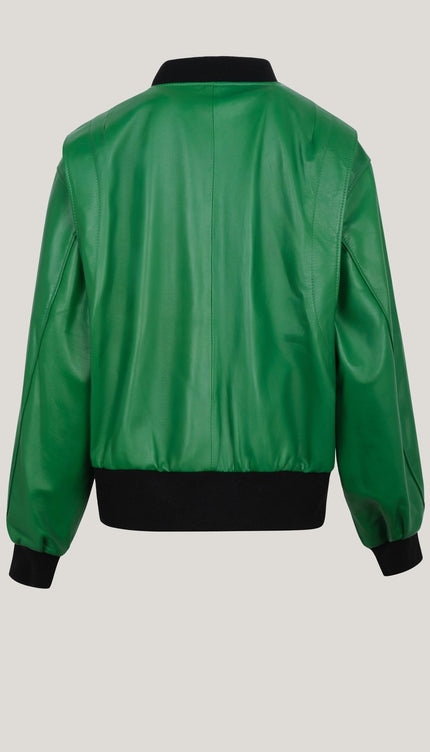 Lambskin Leather Bubble - Sleeve Jacket - Green - Ron Tomson