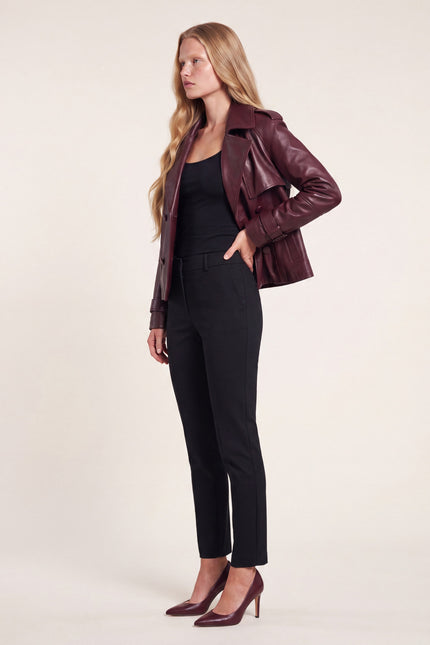 Double-Breasted Lambskin Short Trench Jacket - Burgundy - side view