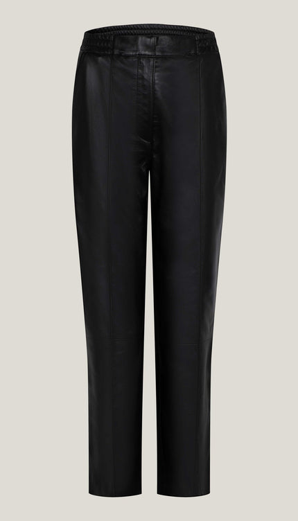 Lambskin Leather Front Stitched Trousers - Black - Ron Tomson