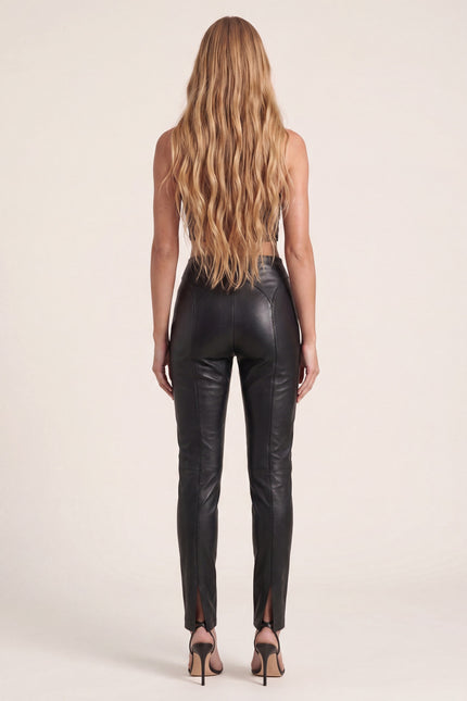 Lambskin Leather Lace-up Pants - Black - back view