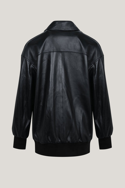 Lambskin Leather Oversized Jacket - Black - Ron Tomson