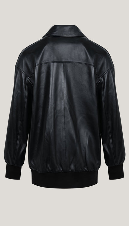 Lambskin Leather Oversized Jacket - Black - Ron Tomson