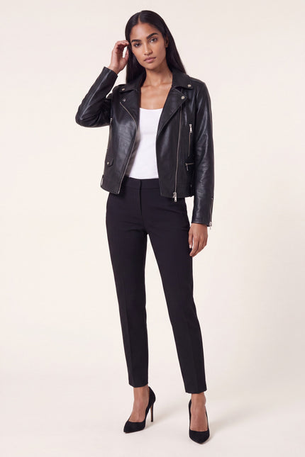 Lambskin Leather Biker Jacket - Black - front view