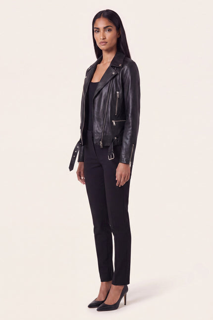 Lambskin Leather Biker Jacket - Black - side view