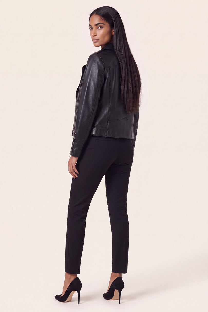 Lambskin Leather Biker Jacket - Black - back view
