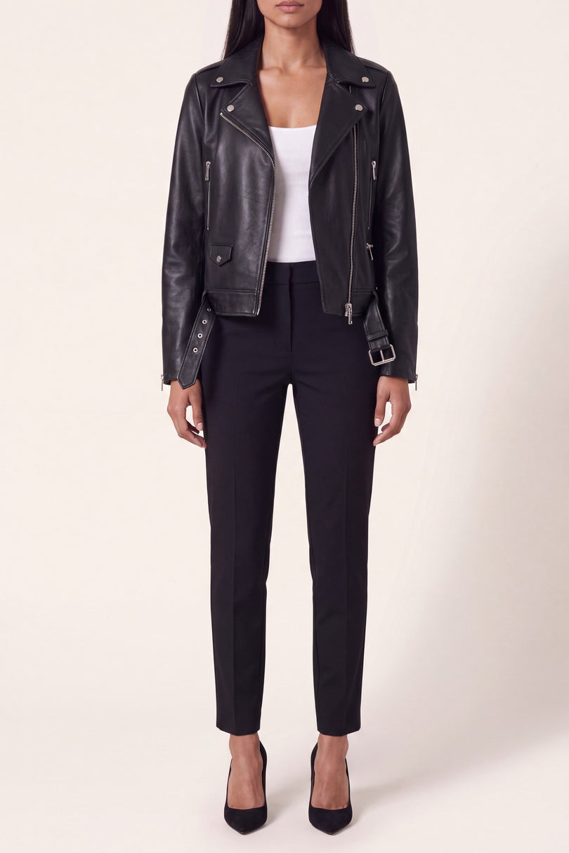 Lambskin Leather Biker Jacket - Black - detail view