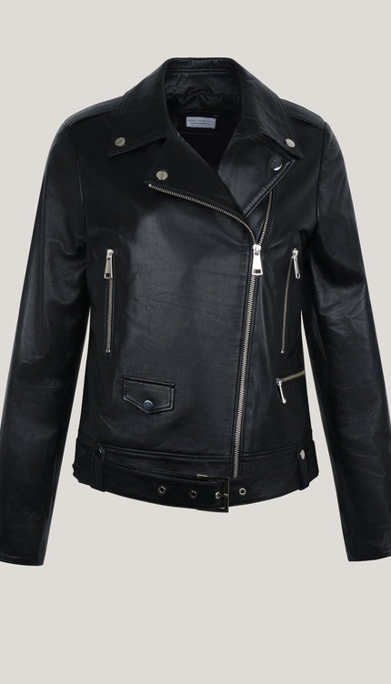 Lambskin Leather Prefect Biker Jacket - Black - Ron Tomson