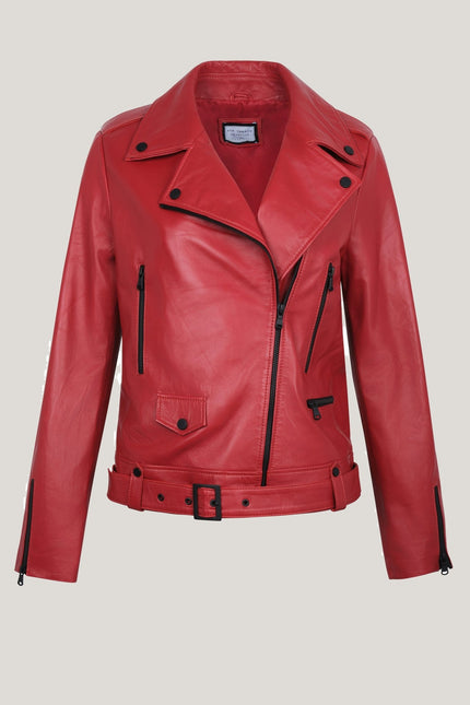 Lambskin Leather Prefect Biker Jacket - Red - Ron Tomson