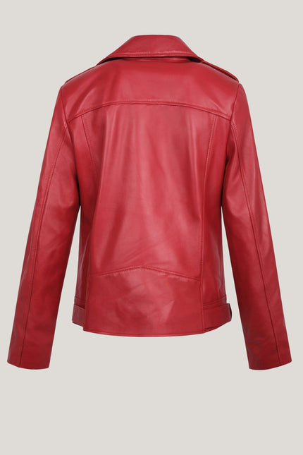 Lambskin Leather Prefect Biker Jacket - Red - Ron Tomson