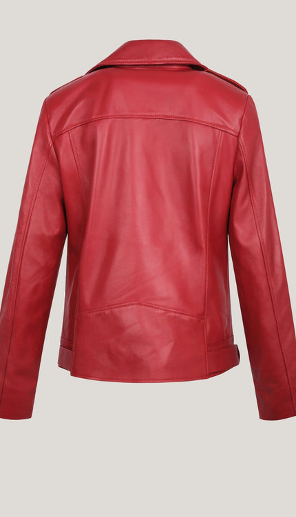 Lambskin Leather Prefect Biker Jacket - Red - Ron Tomson