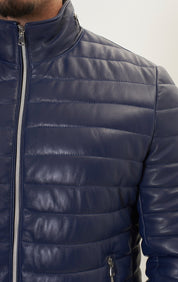 Lambskin Leather Puffer Jacket - Navy - Ron Tomson