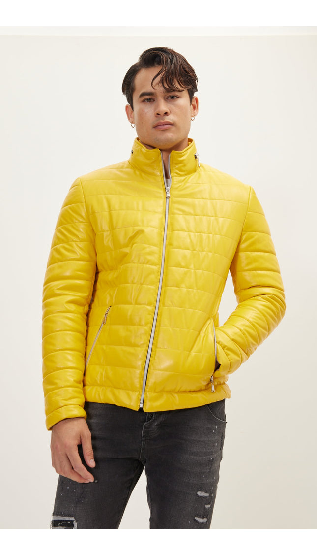 Lambskin Leather Puffer Jacket - Yellow - Ron Tomson