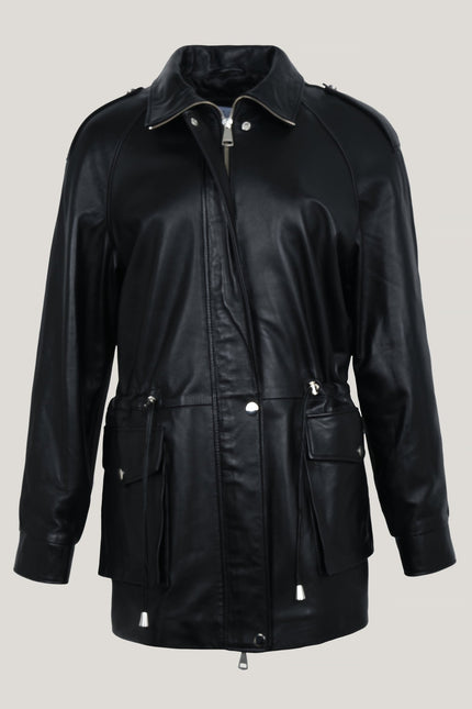 Lambskin Leather Safari Jacket - Black - Ron Tomson