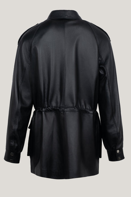 Lambskin Leather Safari Jacket - Black - Ron Tomson
