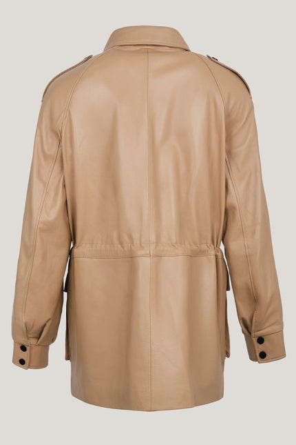 Lambskin Leather Safari Jacket - Dark Beige - Ron Tomson