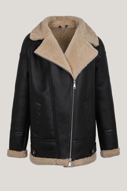 Lambskin Leather Shearling Lined Jacket - Dark Brown - Ron Tomson