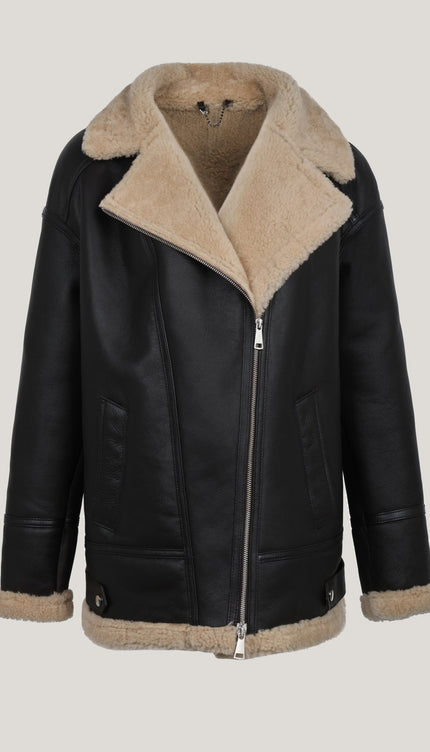 Lambskin Leather Shearling Lined Jacket - Dark Brown - Ron Tomson