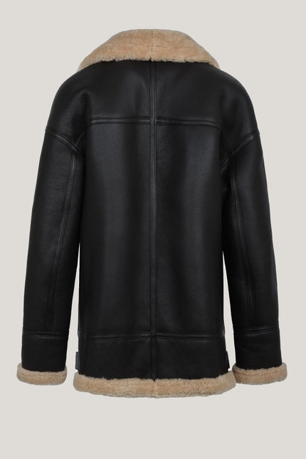 Lambskin Leather Shearling Lined Jacket - Dark Brown - Ron Tomson