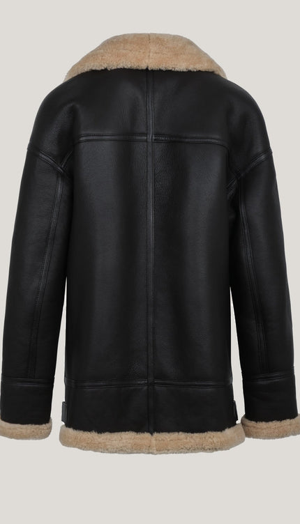 Lambskin Leather Shearling Lined Jacket - Dark Brown - Ron Tomson