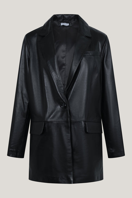Lambskin Leather Single - Button Blazer - Black - Ron Tomson