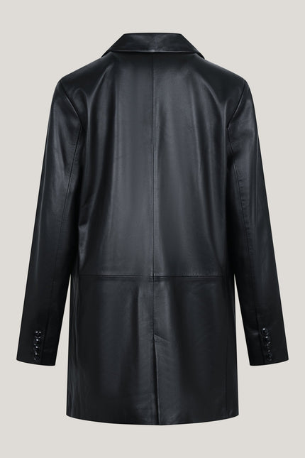Lambskin Leather Single - Button Blazer - Black - Ron Tomson