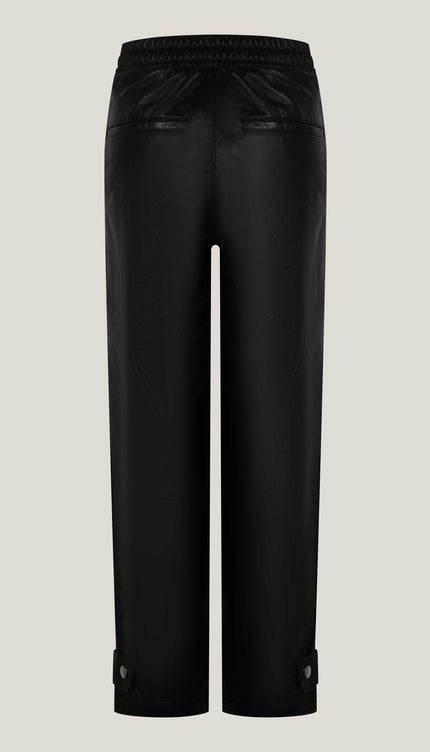 Lambskin Leather Trousers with Buckle - Black - Ron Tomson