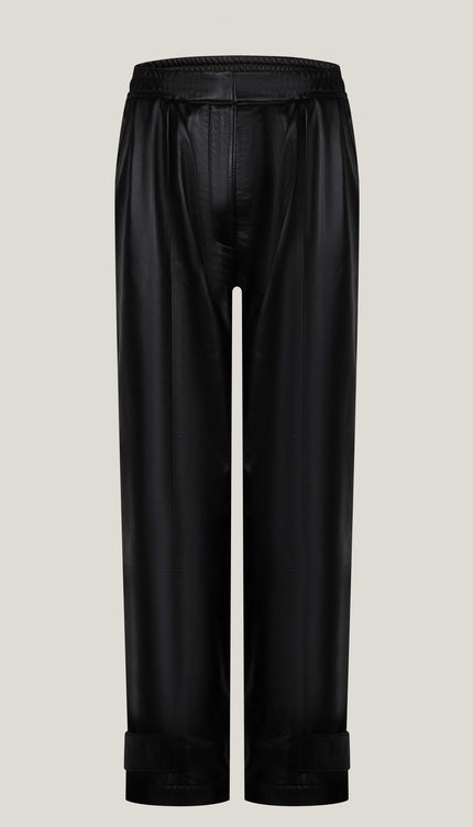 Lambskin Leather Trousers with Buckle - Black - Ron Tomson