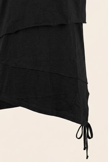 Layered Hooded Short Sleeve Tee - Black - Detail