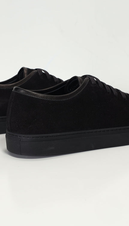Leather and Suede Court Sneakers - Black Black - Ron Tomson