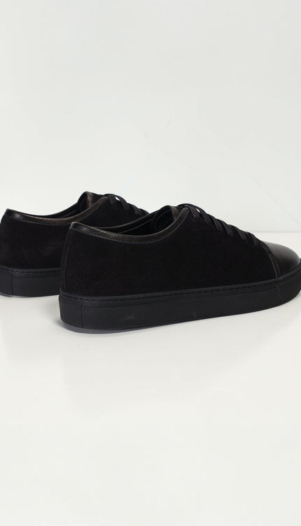 Leather and Suede Court Sneakers - Black Black - Ron Tomson