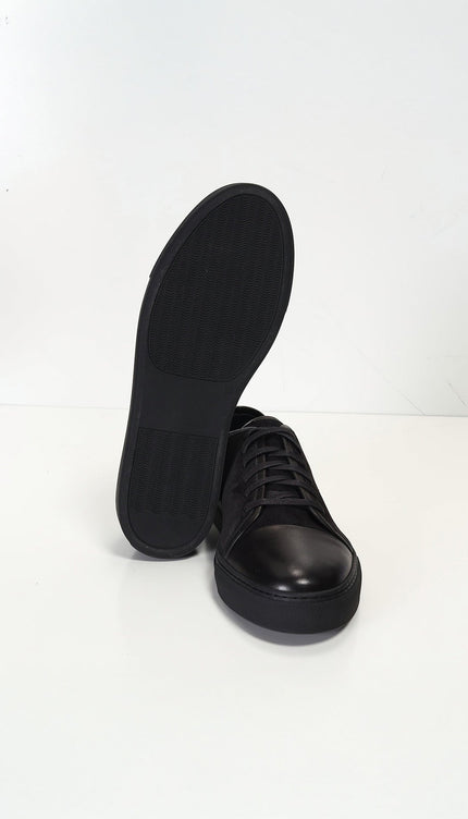 Leather and Suede Court Sneakers - Black Black - Ron Tomson