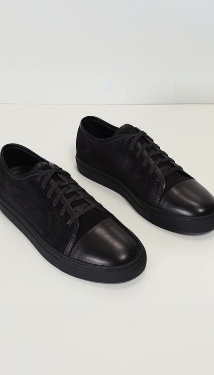 Leather and Suede Court Sneakers - Black Black - Ron Tomson