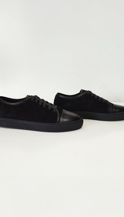 Leather and Suede Court Sneakers - Black Black - Ron Tomson