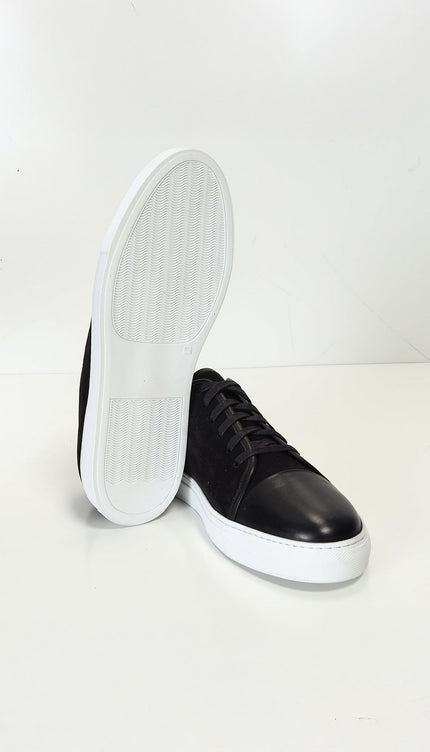 Leather and Suede Court Sneakers - Black White - Ron Tomson