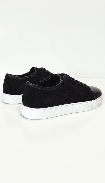 Leather and Suede Court Sneakers - Black White - Ron Tomson