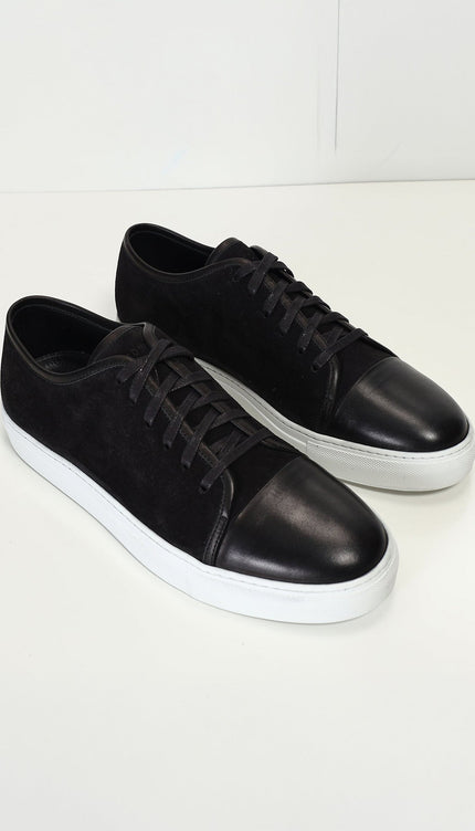 Leather and Suede Court Sneakers - Black White - Ron Tomson