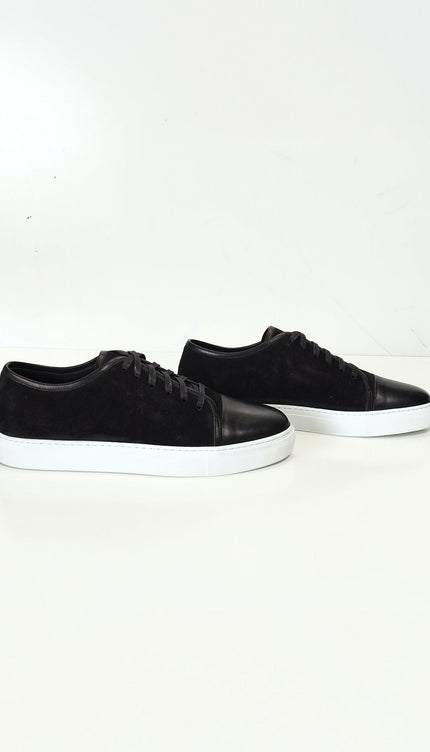 Leather and Suede Court Sneakers - Black White - Ron Tomson