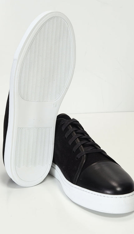 Leather and Suede Court Sneakers - Black White - Ron Tomson