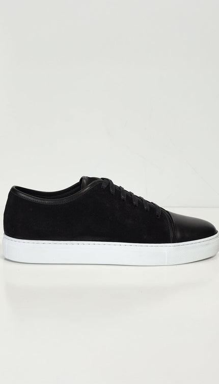 Leather and Suede Court Sneakers - Black White - Ron Tomson