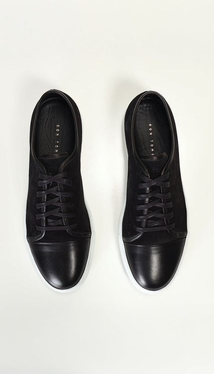 Leather and Suede Court Sneakers - Black White - Ron Tomson