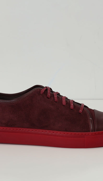 Leather and Suede Court Sneakers - Burgundy Red - Ron Tomson