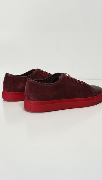 Leather and Suede Court Sneakers - Burgundy Red - Ron Tomson