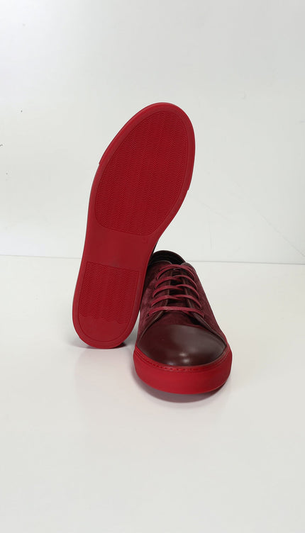 Leather and Suede Court Sneakers - Burgundy Red - Ron Tomson